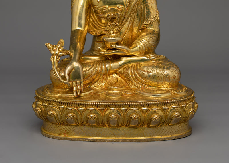 Buddhist Bhaisajyaguru Sculpture | Handcrafted 24K Gold Gilded Statue