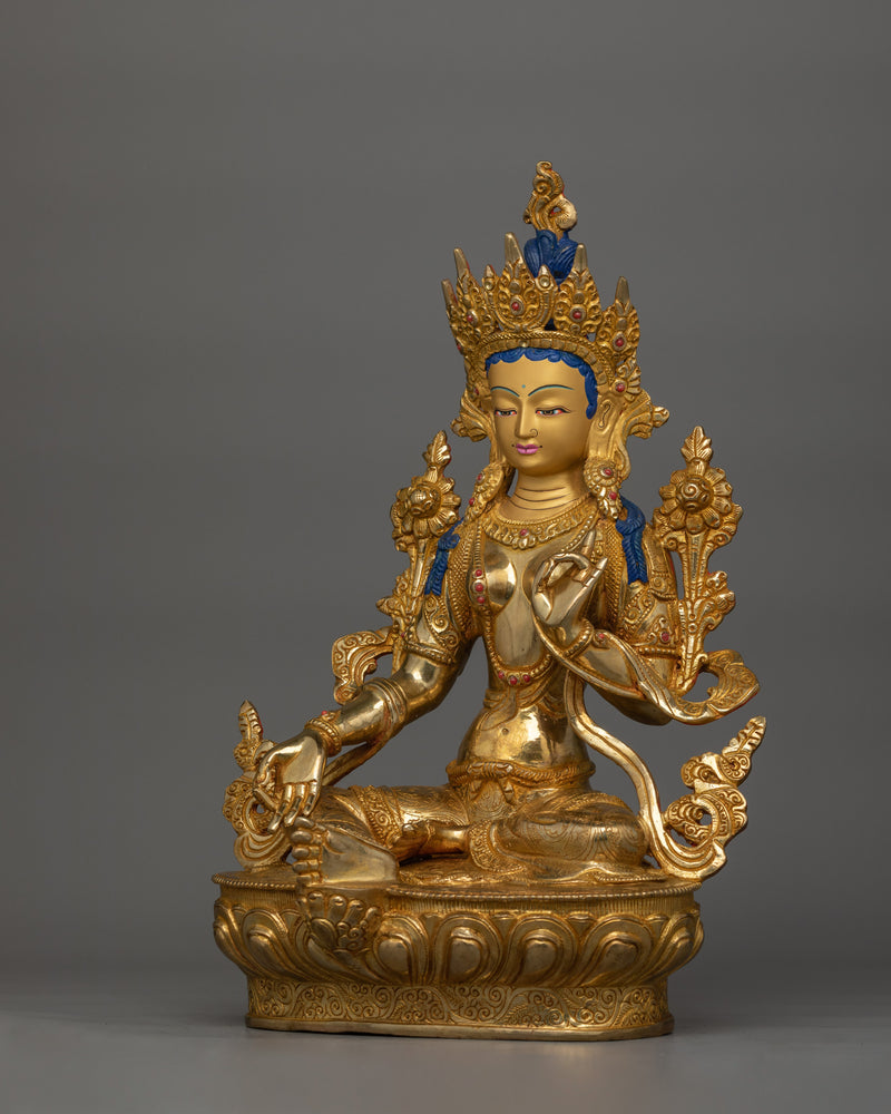 Sacred Mother Green Tara Figurine | A Fully Enlightened Female Buddha Sculpture