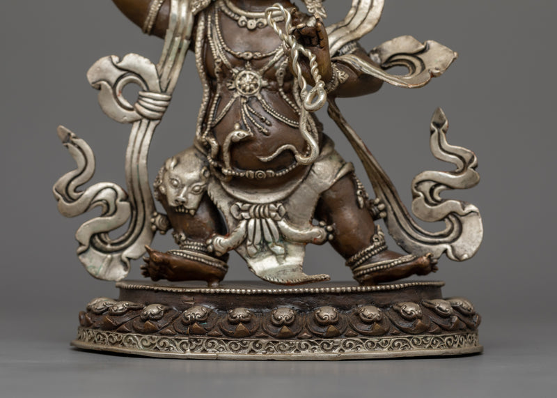 Silver-Plated Protector Vajrapani Statue | Himalayan Oxidized Copper Body Artwork