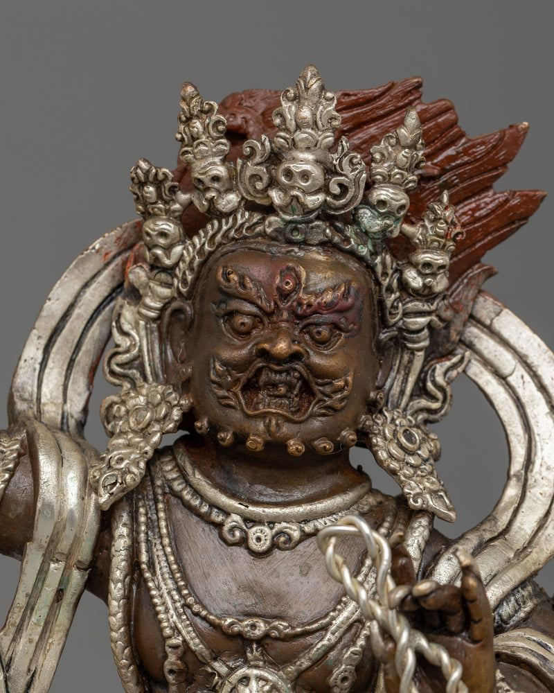 Silver-Plated Protector Vajrapani Statue | Himalayan Oxidized Copper Body Artwork