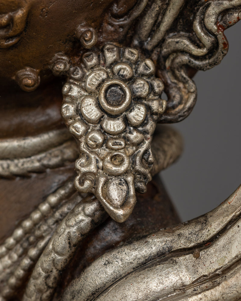 Silver-Plated Protector Vajrapani Statue | Himalayan Oxidized Copper Body Artwork