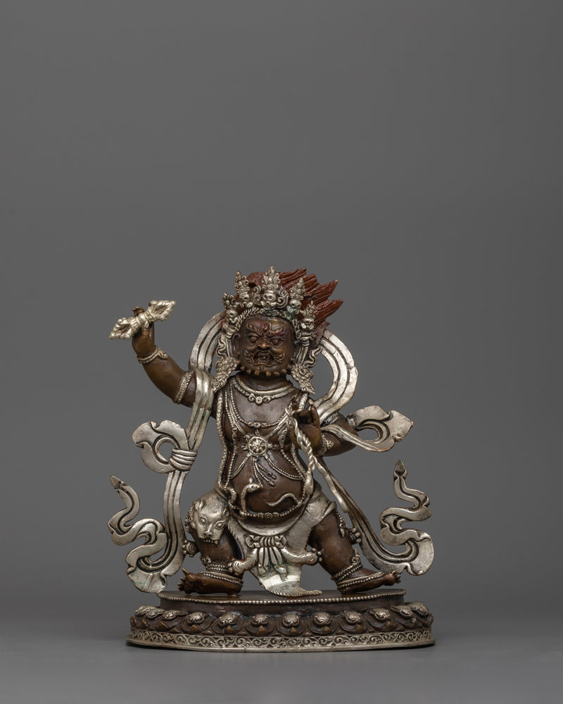 Silver-Plated Protector Vajrapani Statue | Himalayan Oxidized Copper Body Artwork