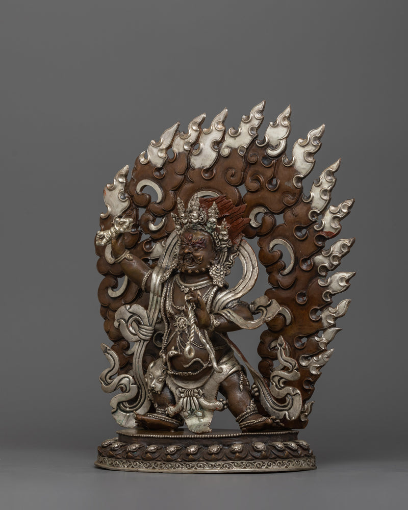 Silver-Plated Protector Vajrapani Statue | Himalayan Oxidized Copper Body Artwork