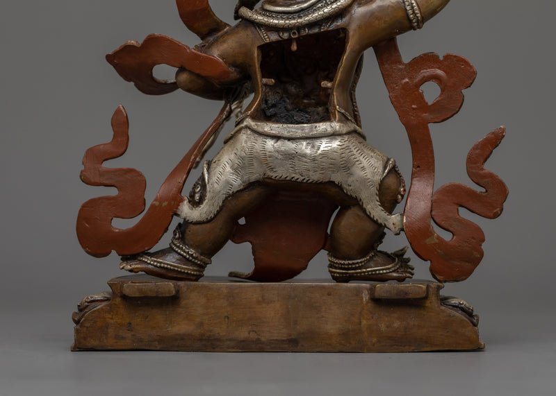 Silver-Plated Protector Vajrapani Statue | Himalayan Oxidized Copper Body Artwork