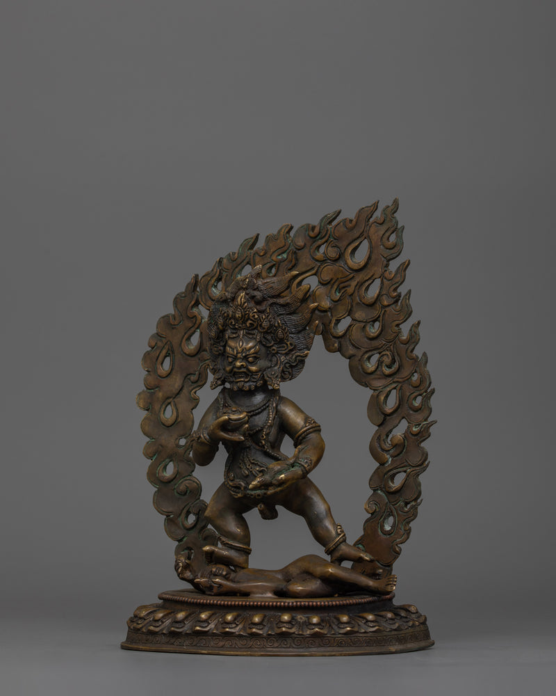 Buddhist Deity of Wealth Black Dzambhala Statue | Traditional Oxidized Copper Sculpture