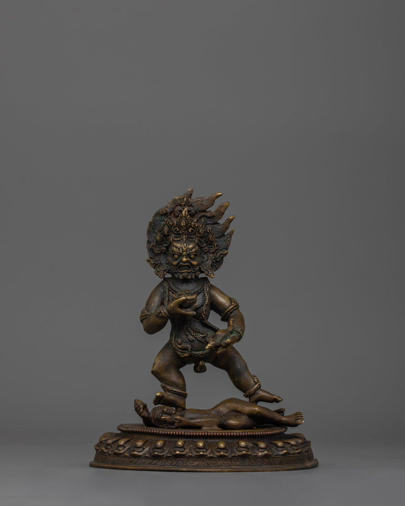 Buddhist Deity of Wealth Black Dzambhala Statue | Traditional Oxidized Copper Sculpture