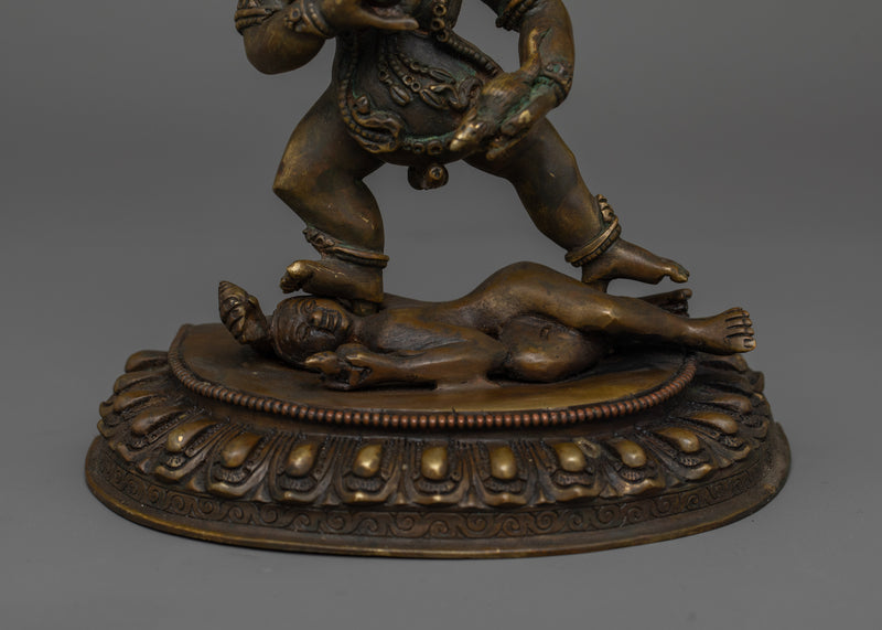 Buddhist Deity of Wealth Black Dzambhala Statue | Traditional Oxidized Copper Sculpture