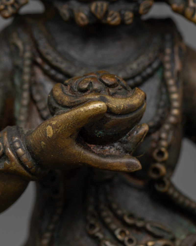 Buddhist Deity of Wealth Black Dzambhala Statue | Traditional Oxidized Copper Sculpture