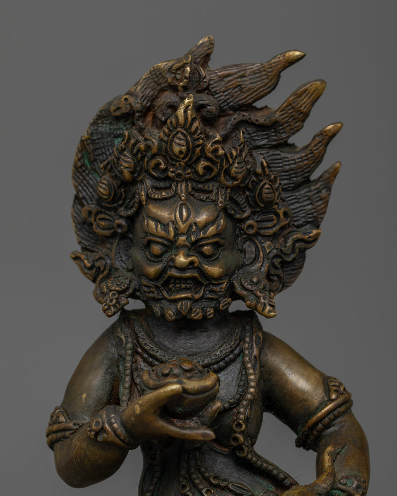 Buddhist Deity of Wealth Black Dzambhala Statue | Traditional Oxidized Copper Sculpture