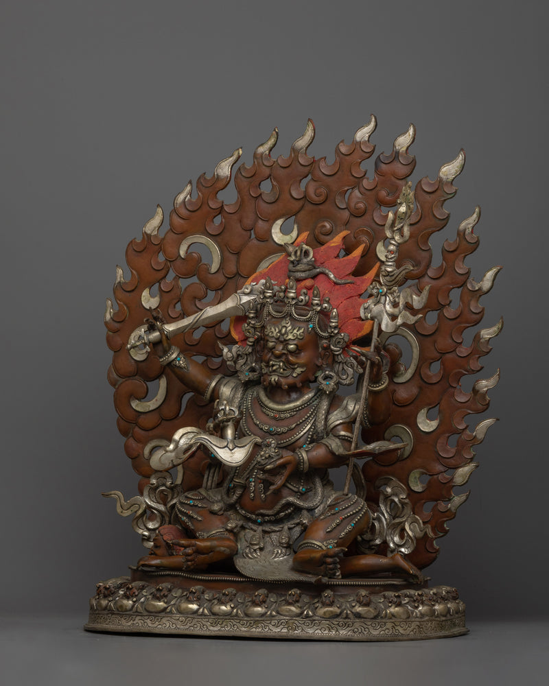 Handcrafted Four Armed Mahakala Statue | The Fierce Protector of Dharma