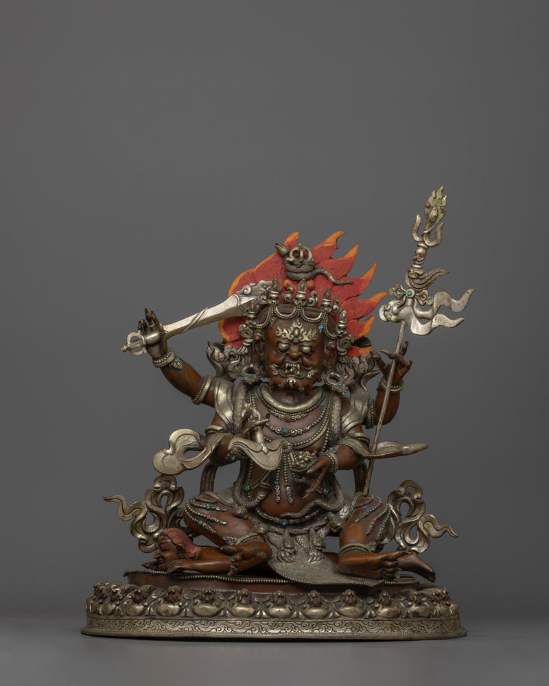 Handcrafted Four Armed Mahakala Statue | The Fierce Protector of Dharma