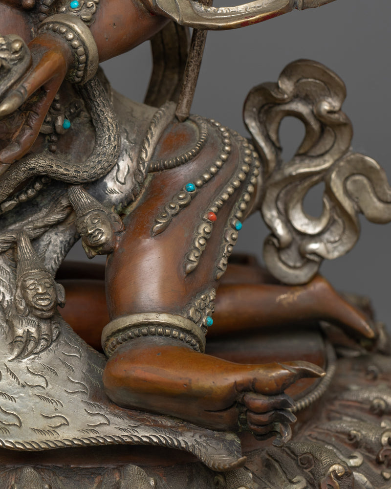 Handcrafted Four Armed Mahakala Statue | The Fierce Protector of Dharma