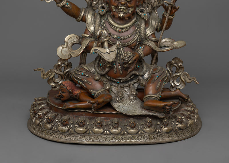 Handcrafted Four Armed Mahakala Statue | The Fierce Protector of Dharma