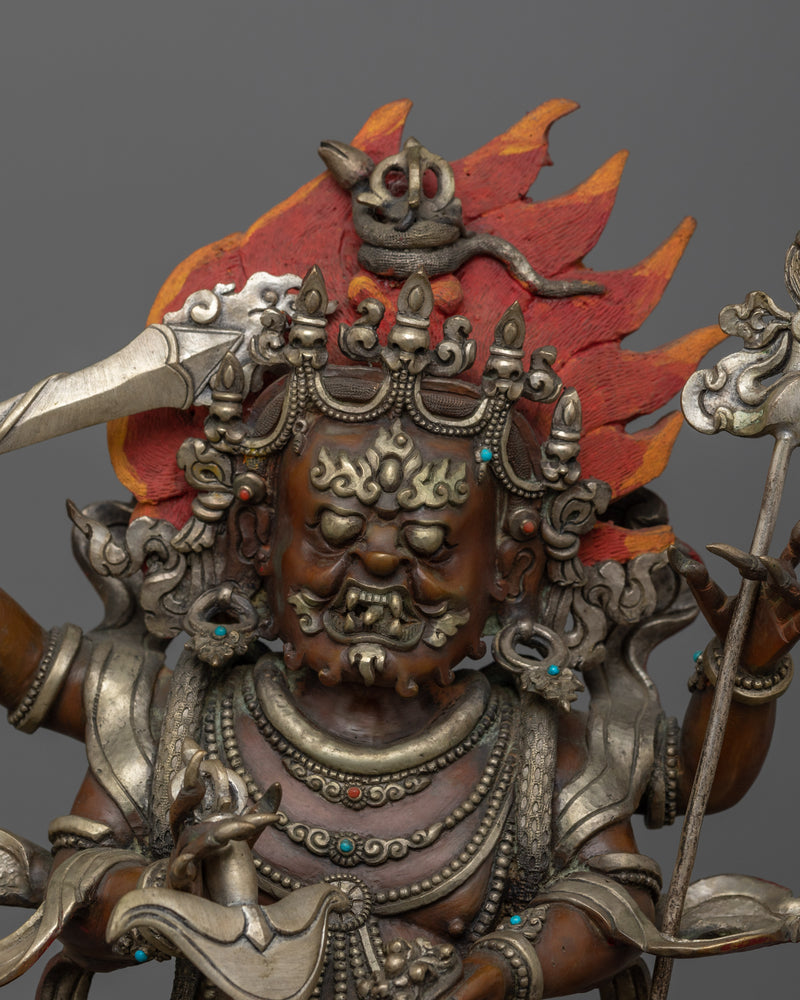 Handcrafted Four Armed Mahakala Statue | The Fierce Protector of Dharma