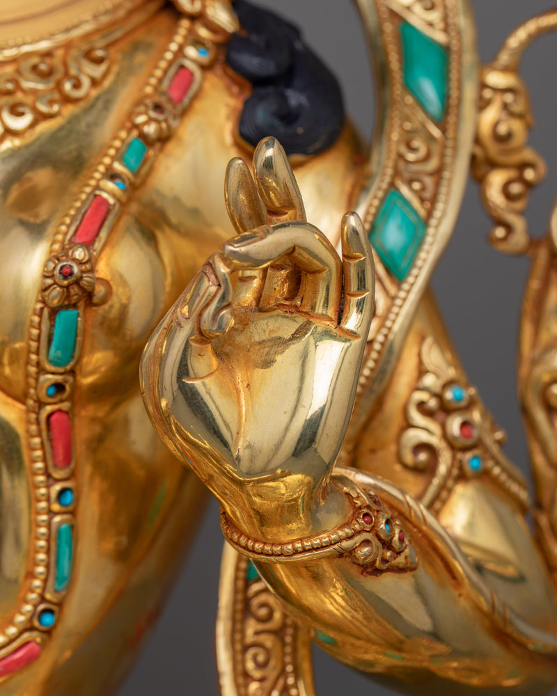 Bodhisattva of Compassion and Protection | Green Tara Statue: 24K Gold-Gilded