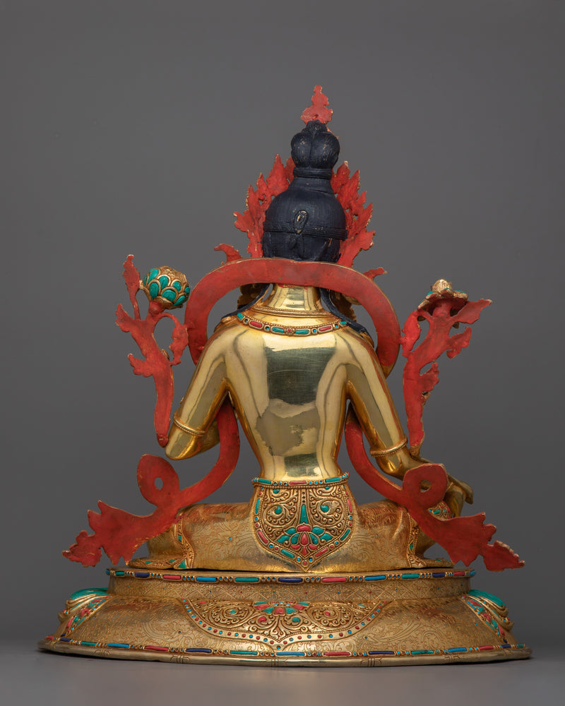 Bodhisattva of Compassion and Protection | Green Tara Statue: 24K Gold-Gilded