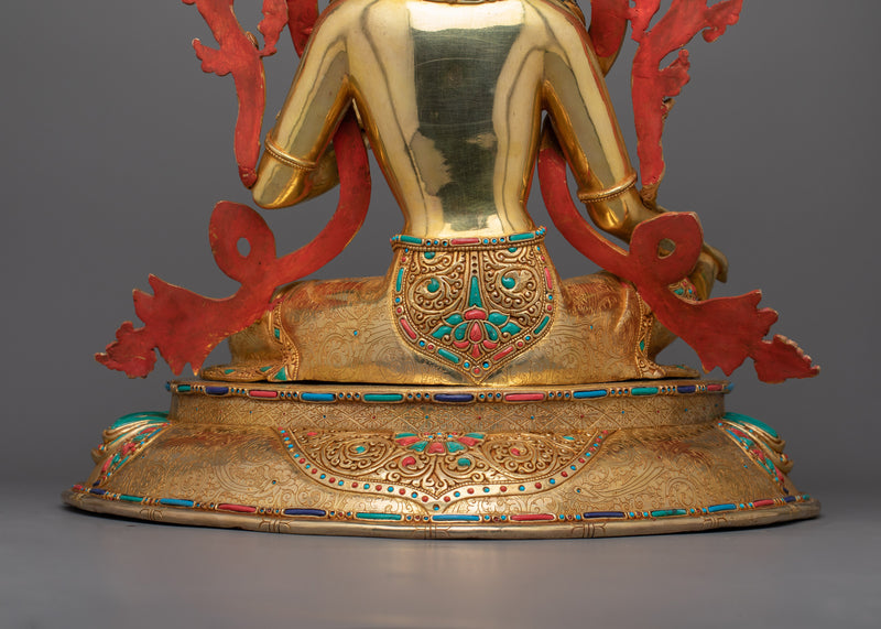 Bodhisattva of Compassion and Protection | Green Tara Statue: 24K Gold-Gilded