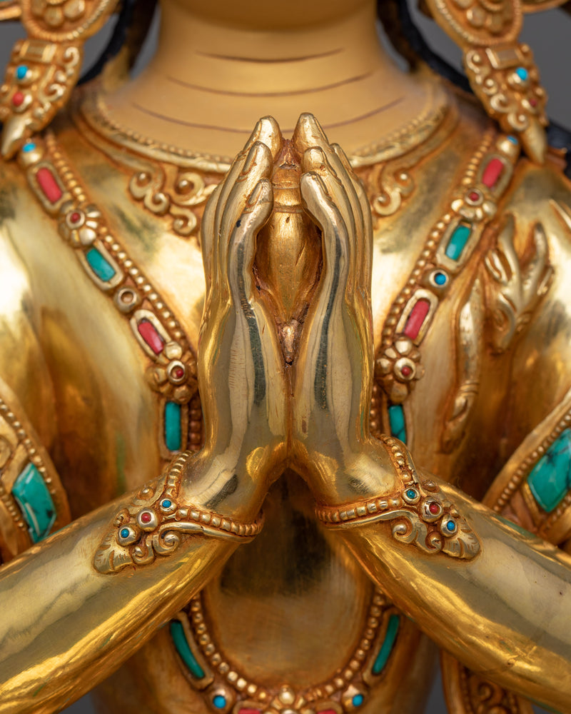 Buddhist Deities with Gemstone Detailing | Six Bodhisattva Sculpture Set