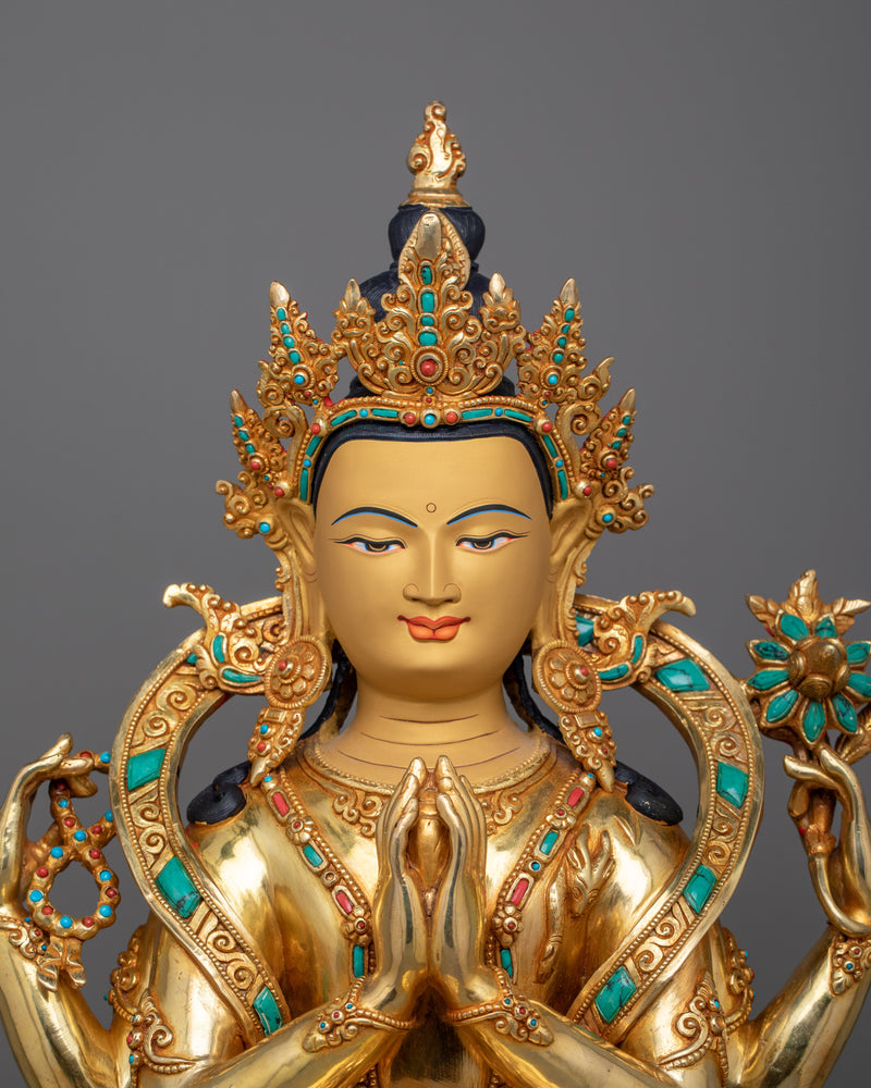 Buddhist Deities with Gemstone Detailing | Six Bodhisattva Sculpture Set