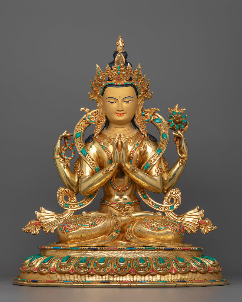 Buddhist Deities with Gemstone Detailing | Six Bodhisattva Sculpture Set