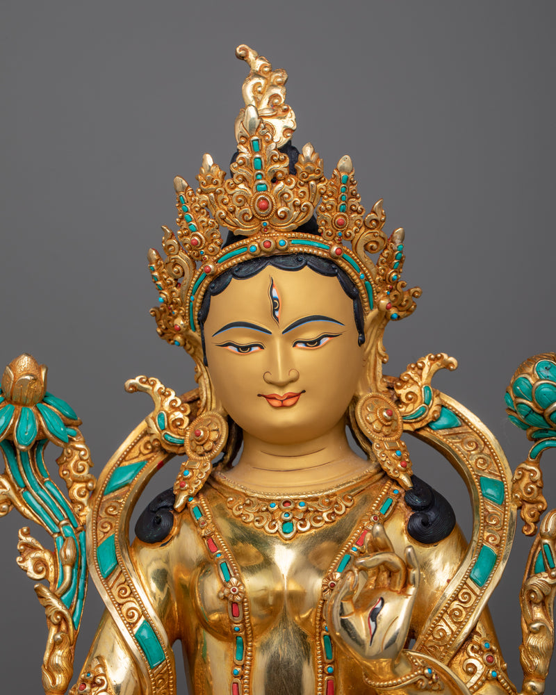 White Tara Female Longevity Deity Statue | Tibetan Deity of Compassion Sculpture