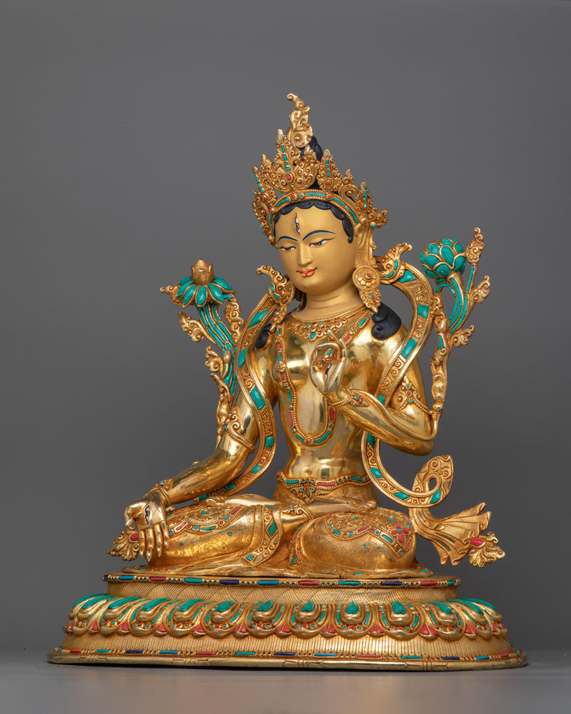 White Tara Female Longevity Deity Statue | Tibetan Deity of Compassion Sculpture