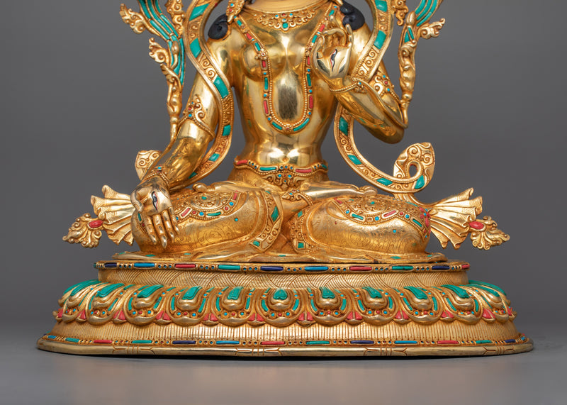 White Tara Female Longevity Deity Statue | Tibetan Deity of Compassion Sculpture