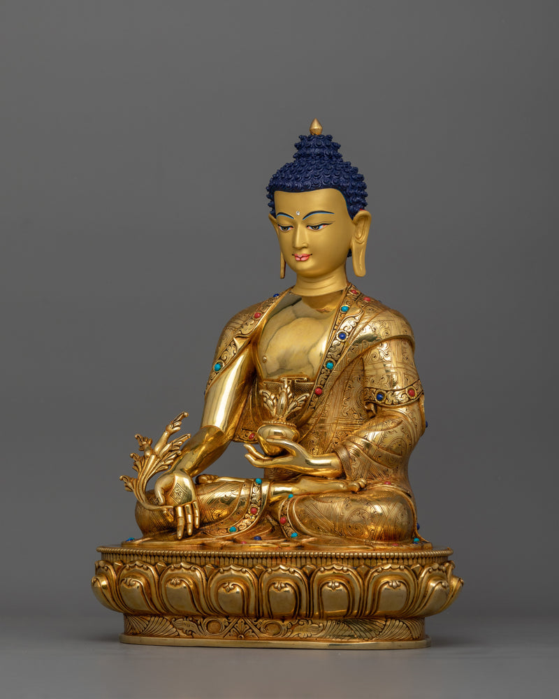 Healing Buddha Bhaisajyaguru Figurine | Handcrafted 24K Gold Gilded Statue