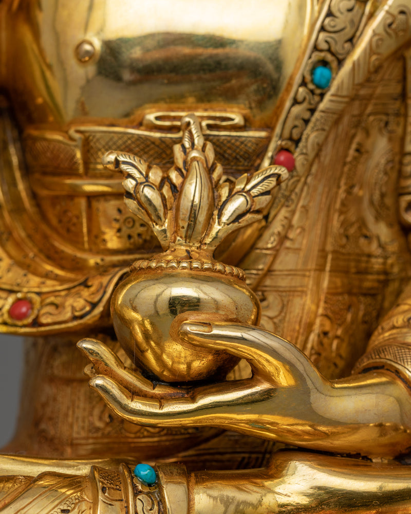 Healing Buddha Bhaisajyaguru Figurine | Handcrafted 24K Gold Gilded Statue