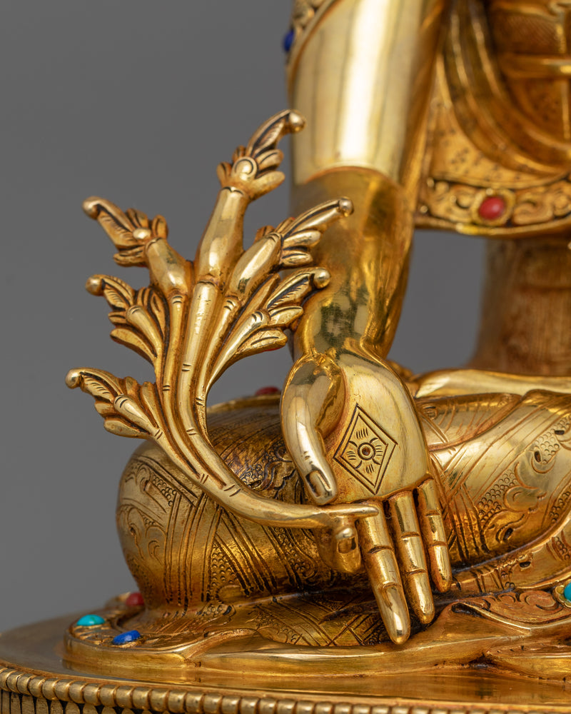 Healing Buddha Bhaisajyaguru Figurine | Handcrafted 24K Gold Gilded Statue