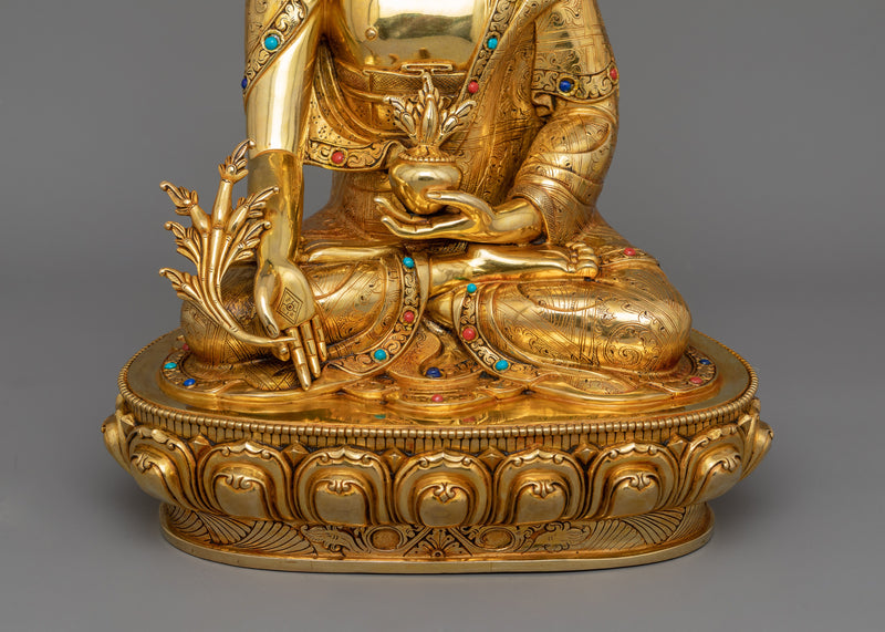 Healing Buddha Bhaisajyaguru Figurine | Handcrafted 24K Gold Gilded Statue