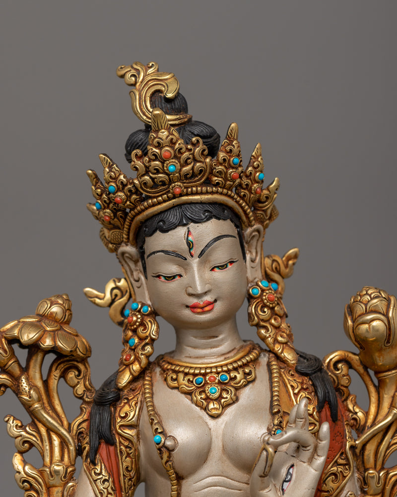 White Tara Peaceful Goddess Statue | 24K Gold-Gilded Religious Figure