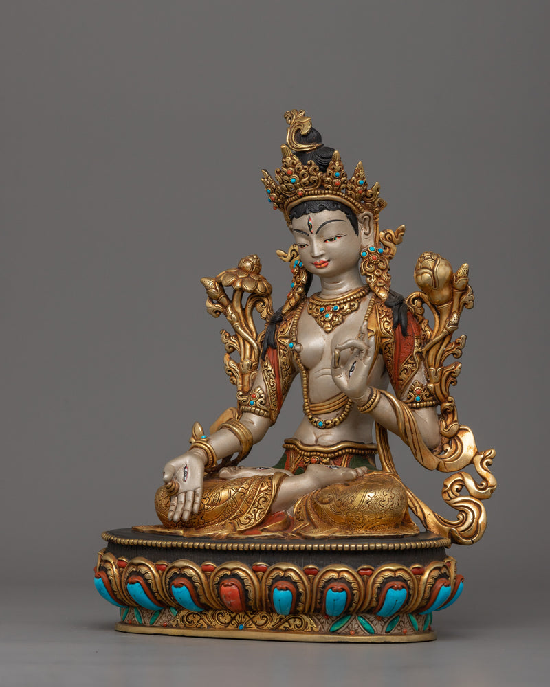 White Tara Peaceful Goddess Statue | 24K Gold-Gilded Religious Figure