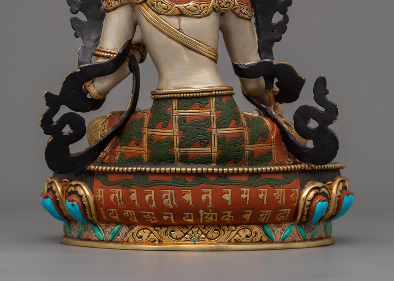 White Tara Peaceful Goddess Statue | 24K Gold-Gilded Religious Figure