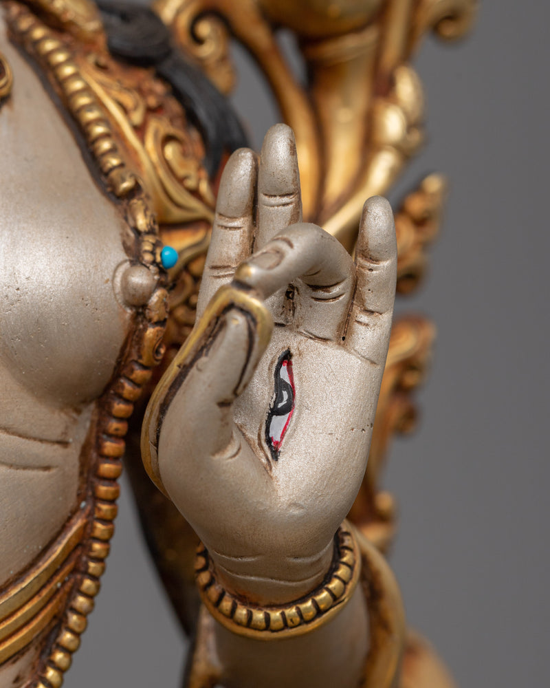 White Tara Peaceful Goddess Statue | 24K Gold-Gilded Religious Figure