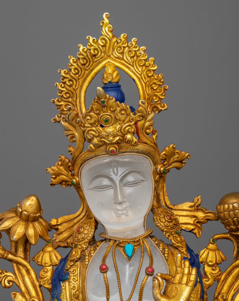 The Spiritual Energy of White Tara Statue in Your Meditation Space | 24K Gold Gilded