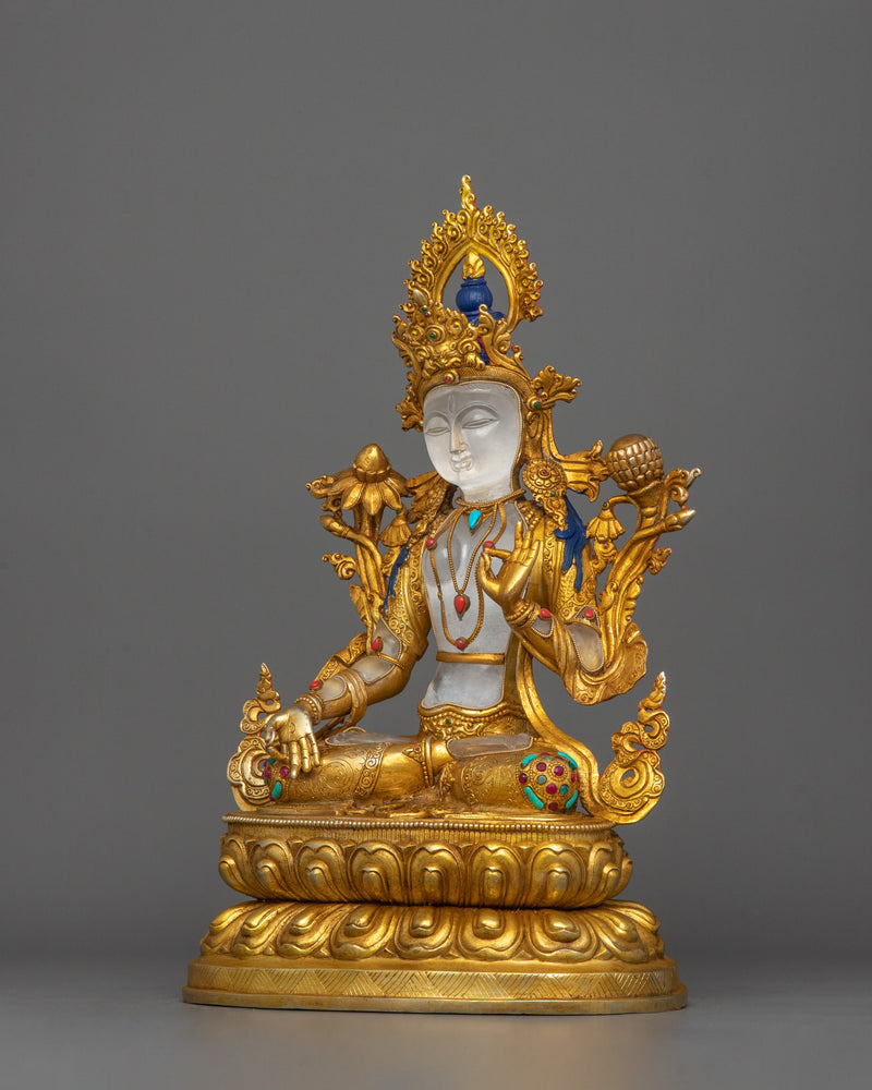 The Spiritual Energy of White Tara Statue in Your Meditation Space | 24K Gold Gilded