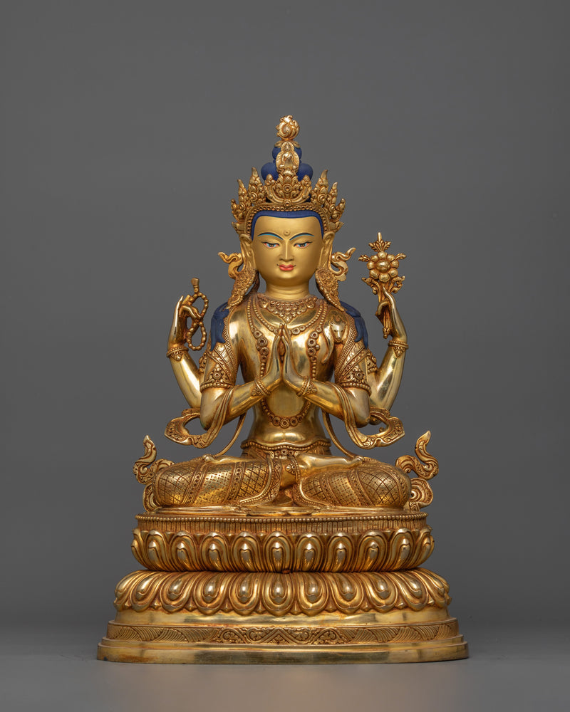 Four Armed Chenrezig Bodhisattva Figurine | Buddhist Compassionate Deity Chenrezig