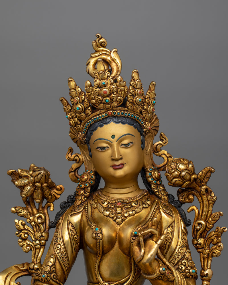 Female Bodhisattva Syamatara Statue | Himalayan Goddess Tara Sculpture