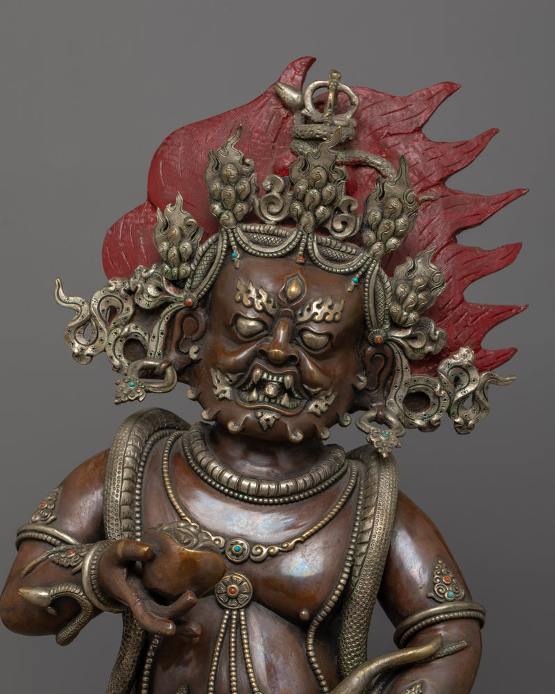 Black Wealth Deity Dzambhala Statue | Wrathful Protector of Wealth