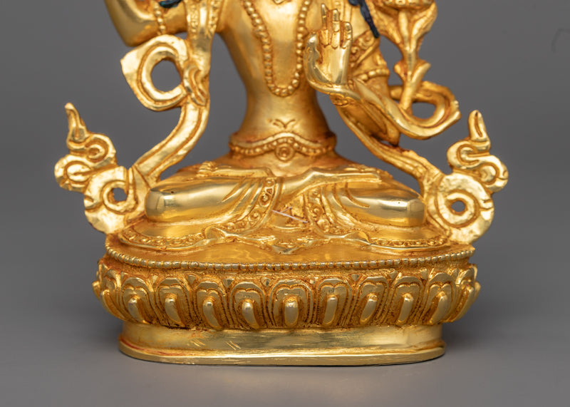 Manjushri Statue for Wisdom Tibetan Statue | 24K Gold Gilded Golden Decor