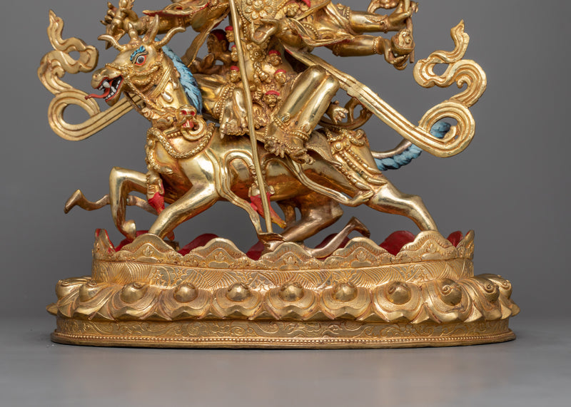 Magnificent Sipai Gyalmo Bon Deity Statue | 24K Gold Gilded Copper Art