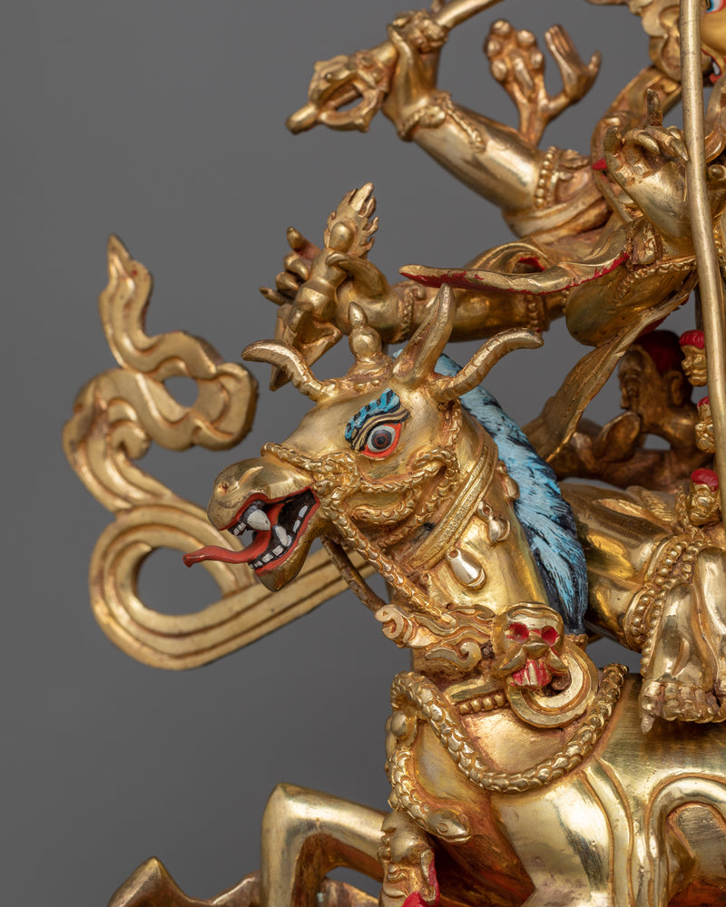 Magnificent Sipai Gyalmo Bon Deity Statue | 24K Gold Gilded Copper Art