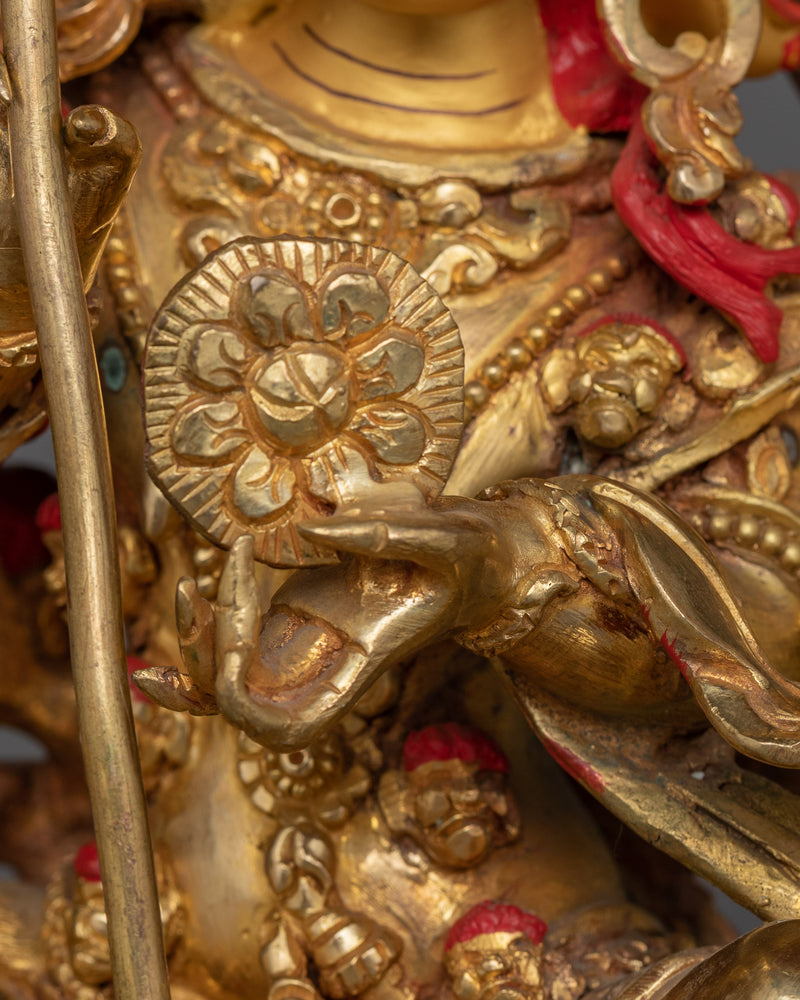 Magnificent Sipai Gyalmo Bon Deity Statue | 24K Gold Gilded Copper Art