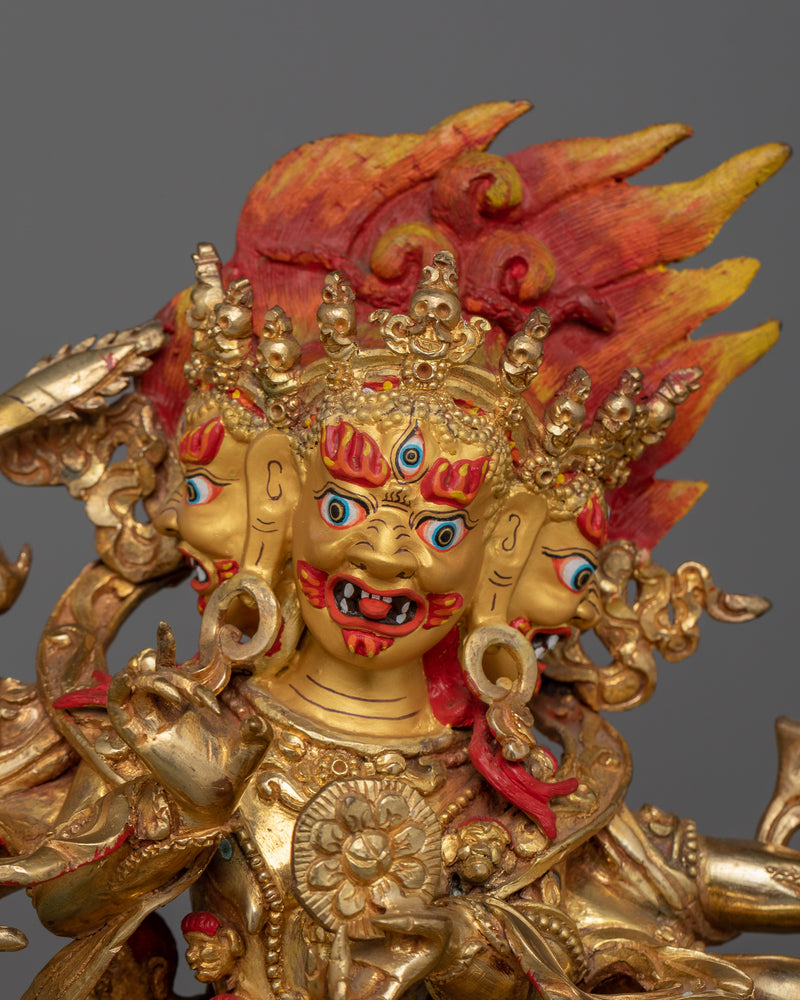 Magnificent Sipai Gyalmo Bon Deity Statue | 24K Gold Gilded Copper Art