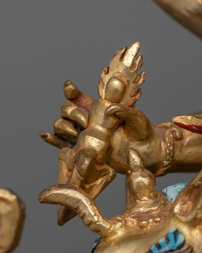 Magnificent Sipai Gyalmo Bon Deity Statue | 24K Gold Gilded Copper Art