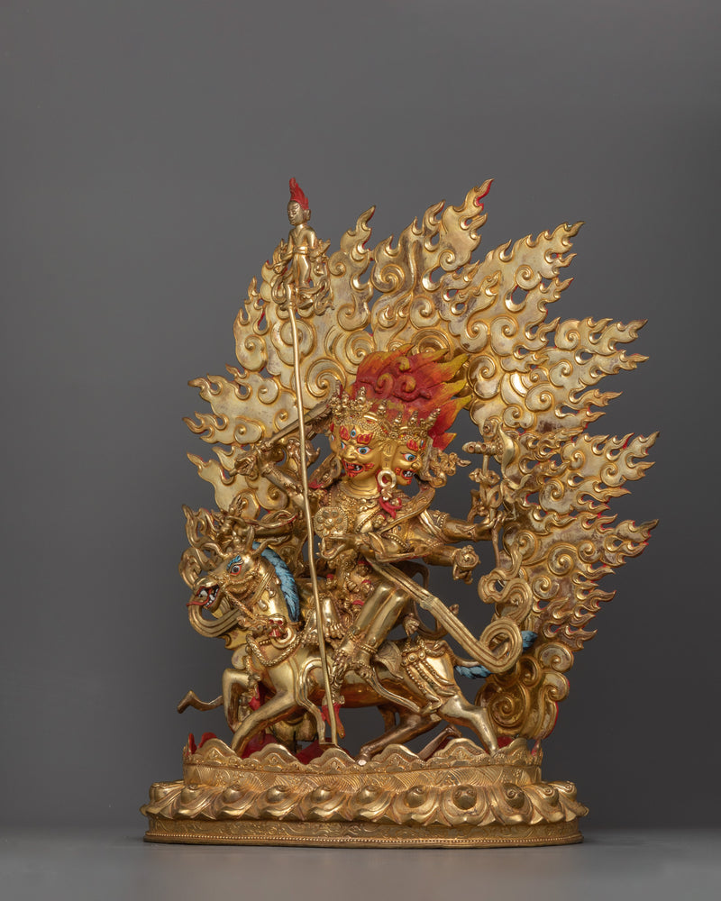 Magnificent Sipai Gyalmo Bon Deity Statue | 24K Gold Gilded Copper Art