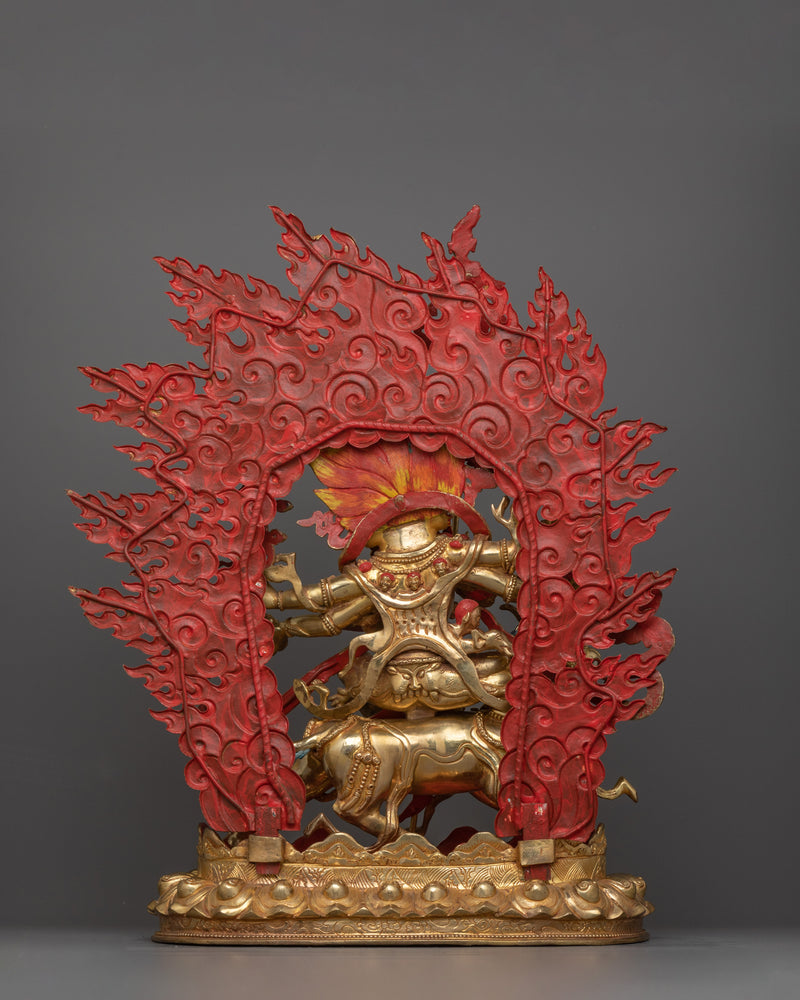 Magnificent Sipai Gyalmo Bon Deity Statue | 24K Gold Gilded Copper Art