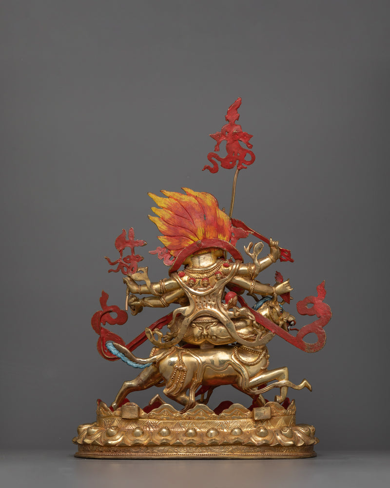 Magnificent Sipai Gyalmo Bon Deity Statue | 24K Gold Gilded Copper Art