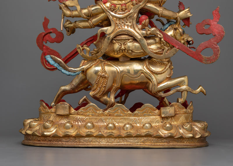 Magnificent Sipai Gyalmo Bon Deity Statue | 24K Gold Gilded Copper Art